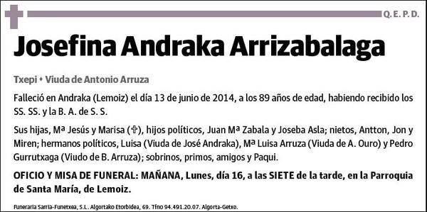 ANDRAKA ARRIZABALAGA,JOSEFINA