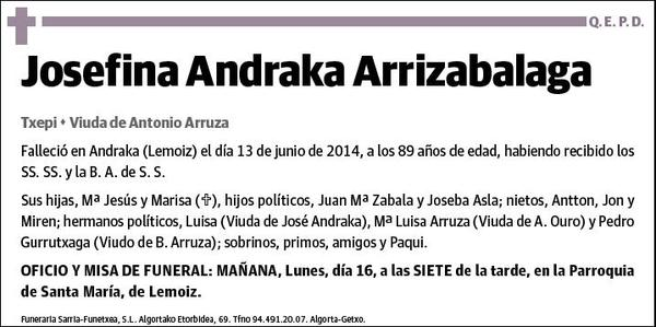 ANDRAKA ARRIZABALAGA,JOSEFINA