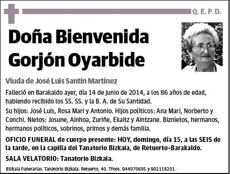 GORJON OYARBIDE,BIENVENIDA