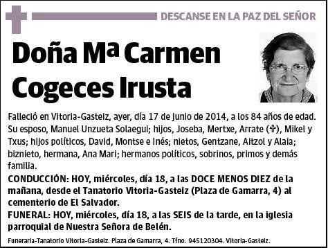 COGECES IRUSTA,Mª CARMEN