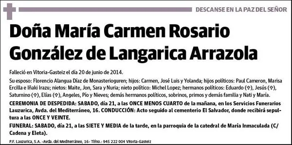 GONZALEZ DE LANGARICA ARRAZOLA,MARIA CARMEN ROSARIO