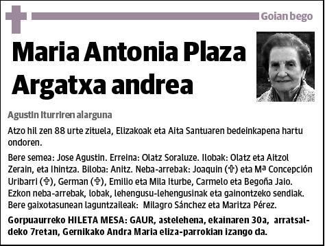 PLAZA ARGATXA,MARIA ANTONIA