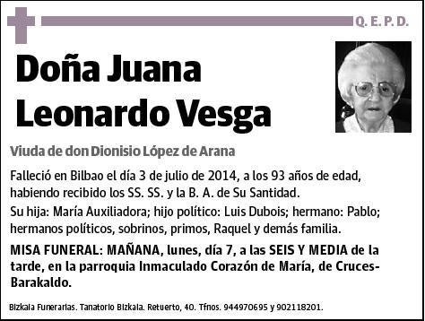 LEONARDO VESGA,JUANA