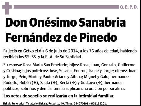 SANABRIA FERNANDEZ DE PINEDO,ONESIMO