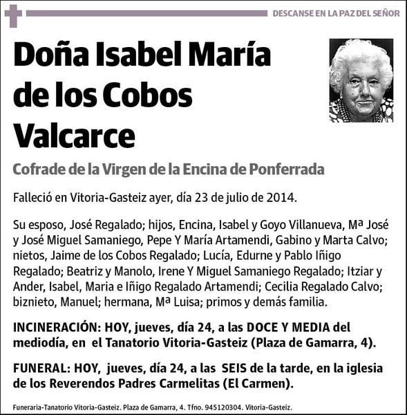 DE LOS COBOS VALCARCE,ISABEL MARIA