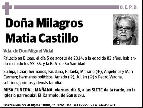 MATIA CASTILLO,MILAGROS