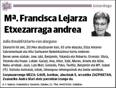 LEJARZA ETXEZARRAGA,Mª FRANCISCA