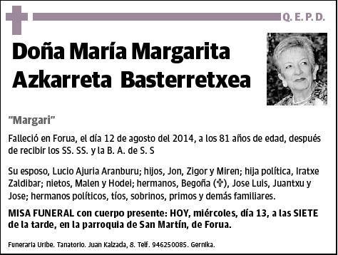 AZKARRETA BASTERRETXEA,MARIA MARGARITA