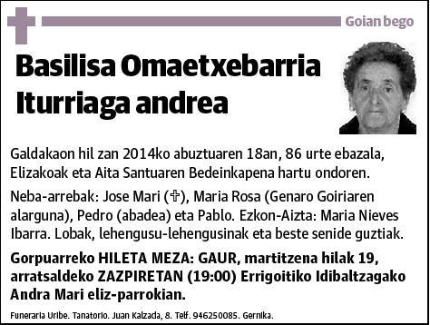 OMAETXEBARRIA ITURRIAGA,BASILISA