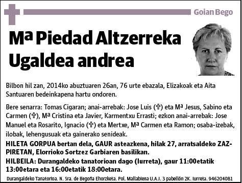 ALTZERREKA UGALDEA,Mª PIEDAD