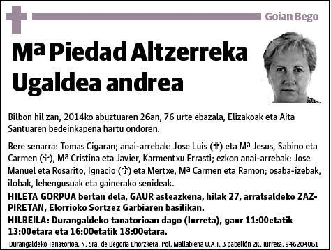 ALTZERREKA UGALDEA,Mª PIEDAD