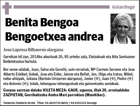 BENGOA BENGOETXEA,BENITA