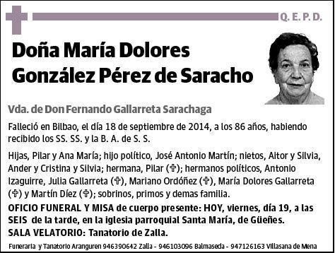 GONZALEZ PEREZ DE SARACHO,MARIA DOLORES