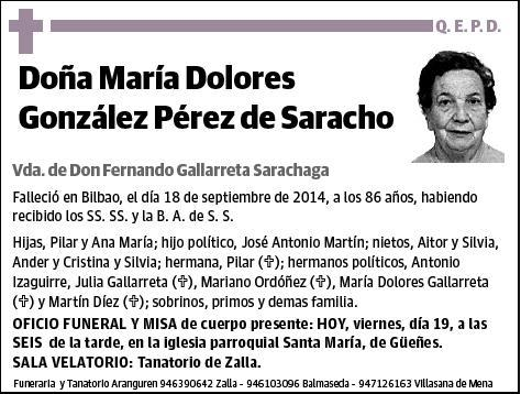 GONZALEZ PEREZ DE SARACHO,MARIA DOLORES