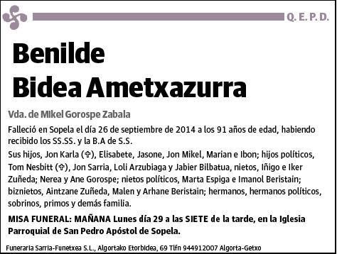 BIDEA AMETXAZURRA,BENILDE