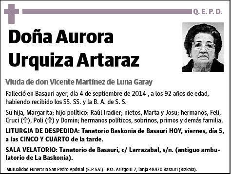 URQUIZA ARTARAZ,AURORA