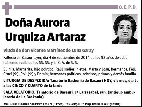 URQUIZA ARTARAZ,AURORA