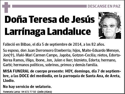 LARRINAGA LANDALUCE,TERESA DE JESUS