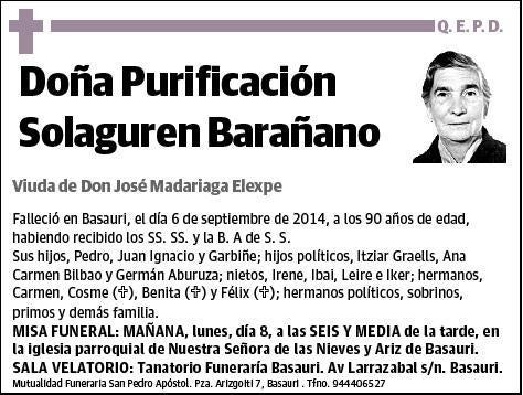 SOLAGUREN BARAÑANO,PURIFICACION