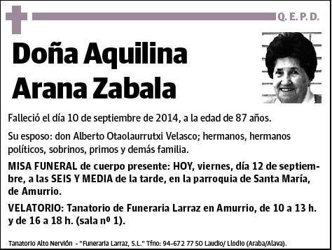 ARANA ZABALA,AQUILINA