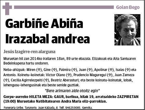 ABIÑA IRAZABAL,GARBIÑE