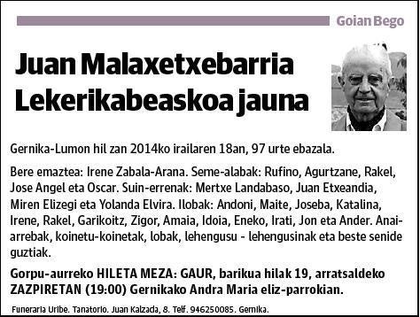 MALAXETXEBARRIA LEKERIKABEASKOA,JUAN