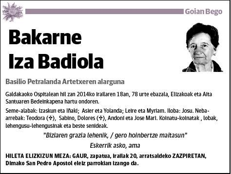 IZA BADIOLA,BAKARNE