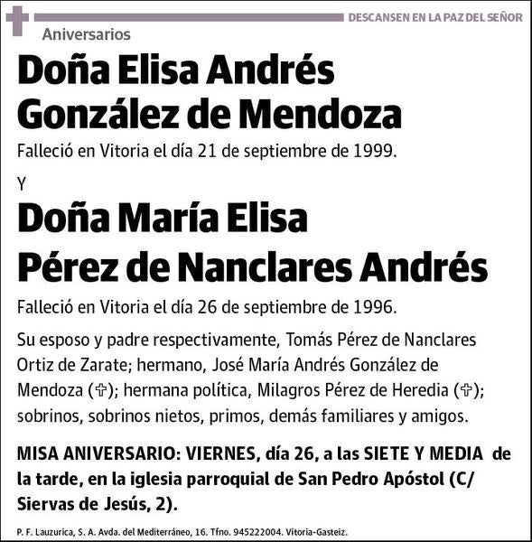 ANDRES GONZALEZ DE MENDOZA Y MARIA ELISA PEREZ DE NANCLARES ANDRES,ELISA