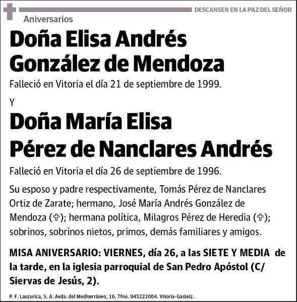 ANDRES GONZALEZ DE MENDOZA Y MARIA ELISA PEREZ DE NANCLARES ANDRES,ELISA