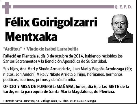 GOIRIGOLZARRI MENTXAKA,FELIX