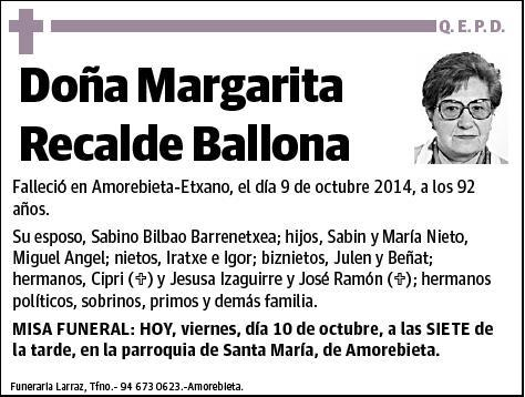 RECALDE BALLONA,MARGARITA