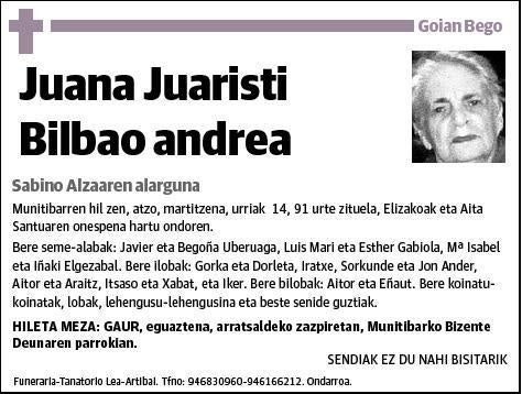 JUARISTI BILBAO,JUANA