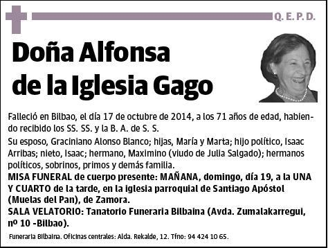 DE LA IGLESIA GAGO,ALFONSA