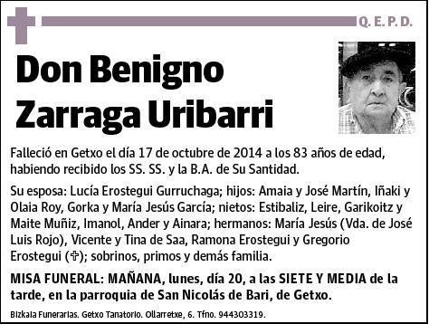 ZARRAGA URIBARRI,BENIGNO