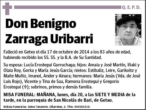 ZARRAGA URIBARRI,BENIGNO