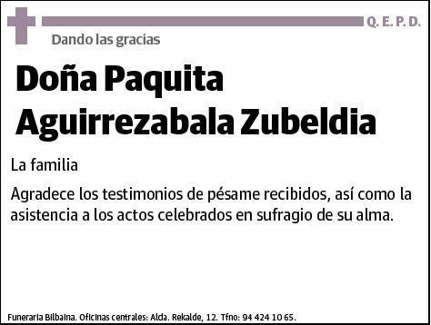 AGUIRREZABALA ZUBELDIA,PAQUITA