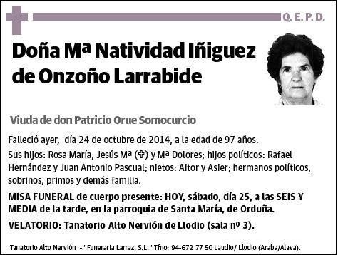 IÑIGUEZ DE ONZOÑO LARRABIDE,Mª NATIVIDAD