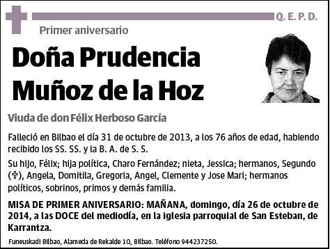 MUÑOZ DE LA HOZ,PRUDENCIA