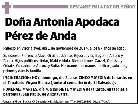 APODACA PEREZ DE ANDA,ANTONIA