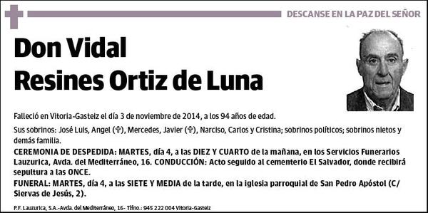 RESINES ORTIZ DE LUNA,VIDAL