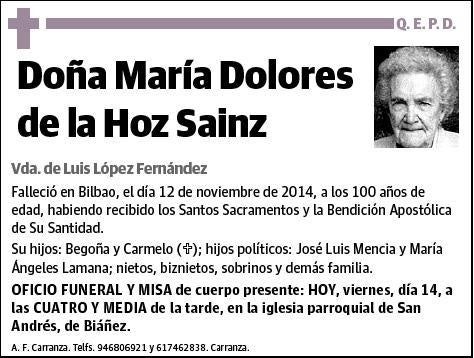 DE LA HOZ SAINZ,MARIA DOLORES