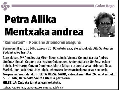 ALLIKA MENTXAKA,PETRA