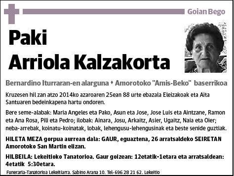 ARRIOLA KALZAKORTA,PAKI