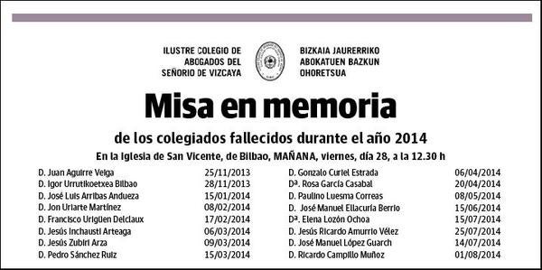 DE LOS COLEGIADOS FALLECIDOS,MISA EN MEMORIA