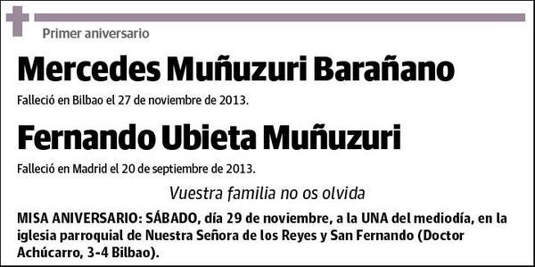 Y FERNANDO UBIETA MUÑUZURI,MERCEDES MUÑUZURI BARAÑANO