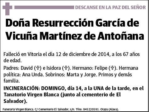 GARCIA DE VICUÑA MARTINEZ DE ANTOÑANA,RESURRECCION