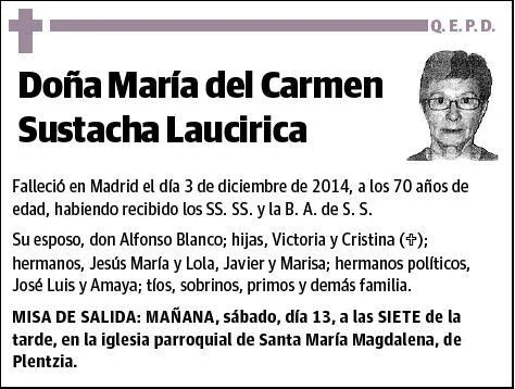SUSTACHA LAUCIRICA,MARIA DEL CARMEN