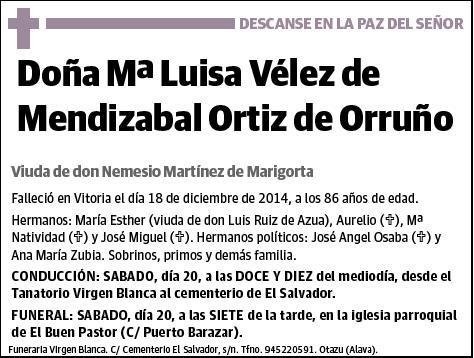 VELEZ DE MENDIZABAL ORTIZ DE ORRUÑO,Mª LUISA