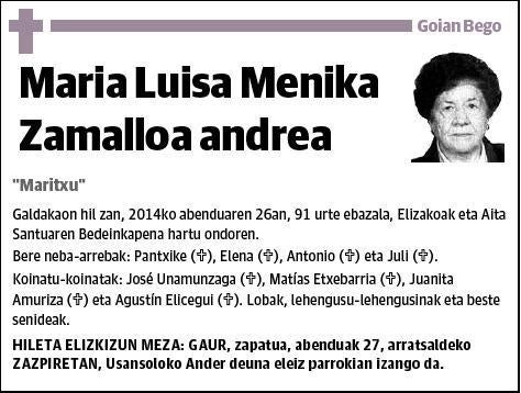 MENIKA ZAMALLOA,MARIA LUISA