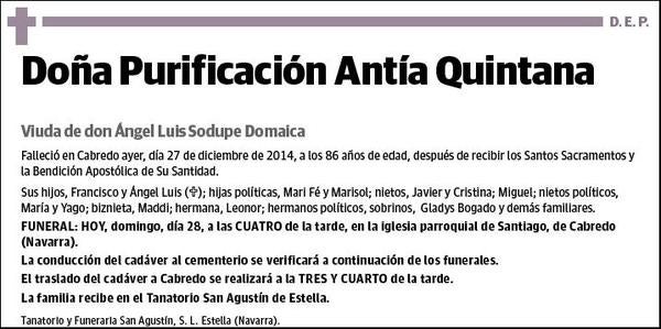 ANTIA QUINTANA,PURIFICACION